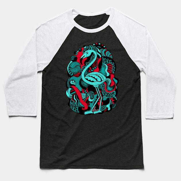 Turqred Lost Flamingo Baseball T-Shirt by kenallouis